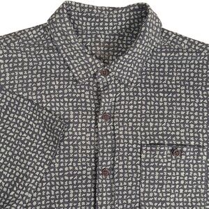 LL Bean Organic Cotton Knit Short Sleeve Button Down Shirt Blue Geometric Mens L